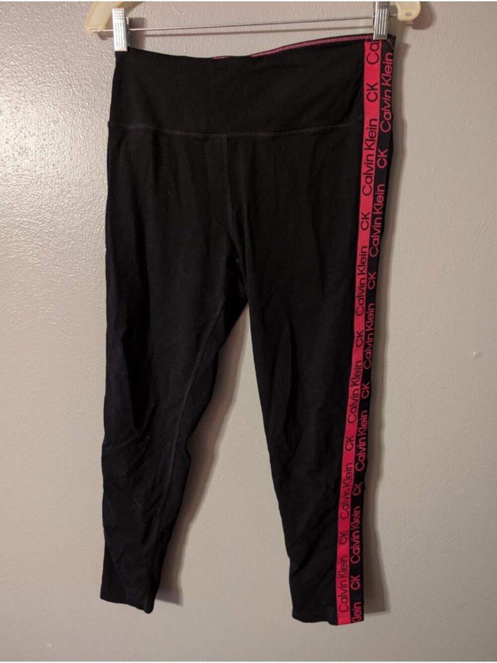 Calvin Klein Performance Womens Large Black Pink Logo Side Tape Stretch Leggings